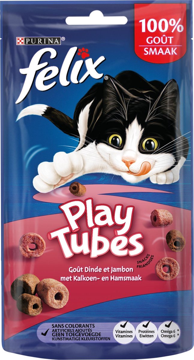 Felix PlayTubes - Kattensnacks Kalkoen & Ham - 8 x 50 g
