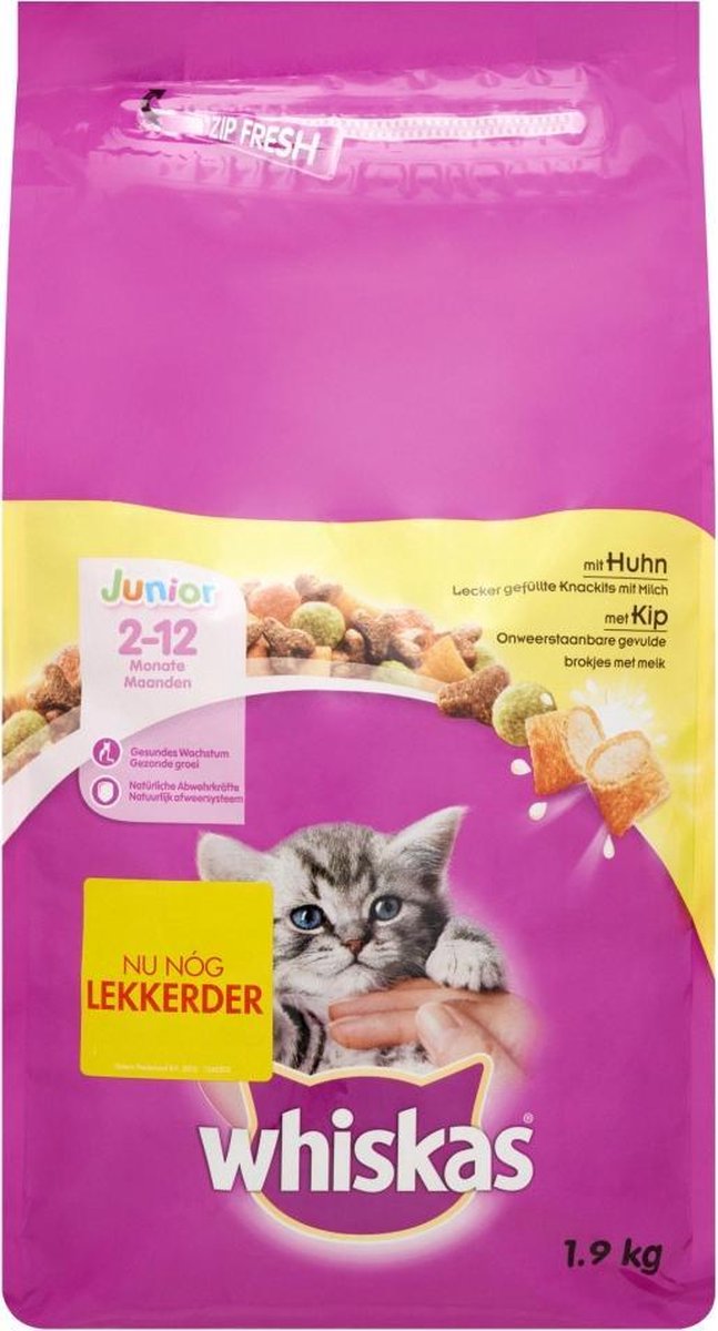 Whiskas Brokjes Junior - Kip - Kattenvoer - 3 x 1.9 kg