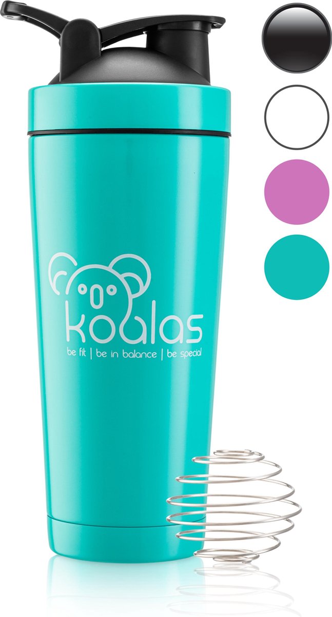 Koalas® RVS Shakebeker – Proteïne Shaker – Shake Beker - BPA Vrij – Thermosfles 750 ml  - Turquoise