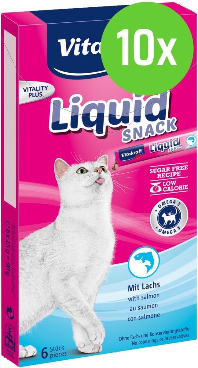 10 x Vitakraft Cat Liquid-Snack Zalm & Omega 6 Stuks
