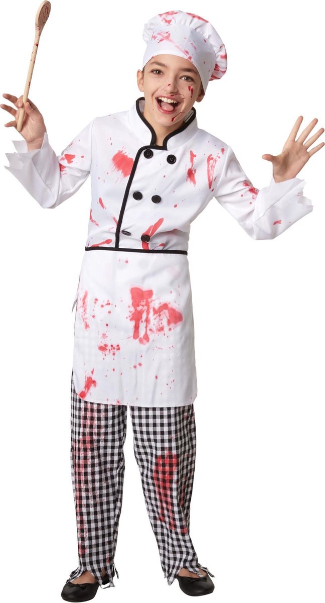 dressforfun - Griezelige kokkin 128 (7-8y)  - verkleedkleding kostuum halloween verkleden feestkleding carnavalskleding carnaval feestkledij partykleding - 302201