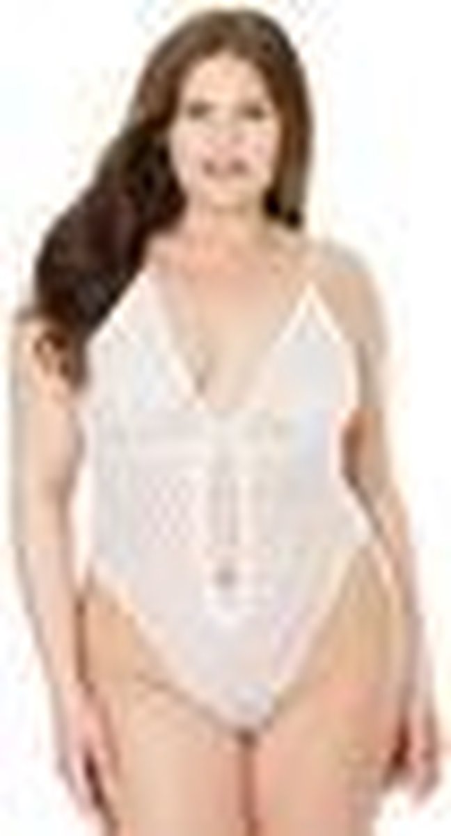 Mesh High Cut Hidden Crotchless Teddy - White - QS