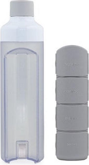 YOS Bottle - waterfles met pillendoos "Daily" 4 vaks - grijs