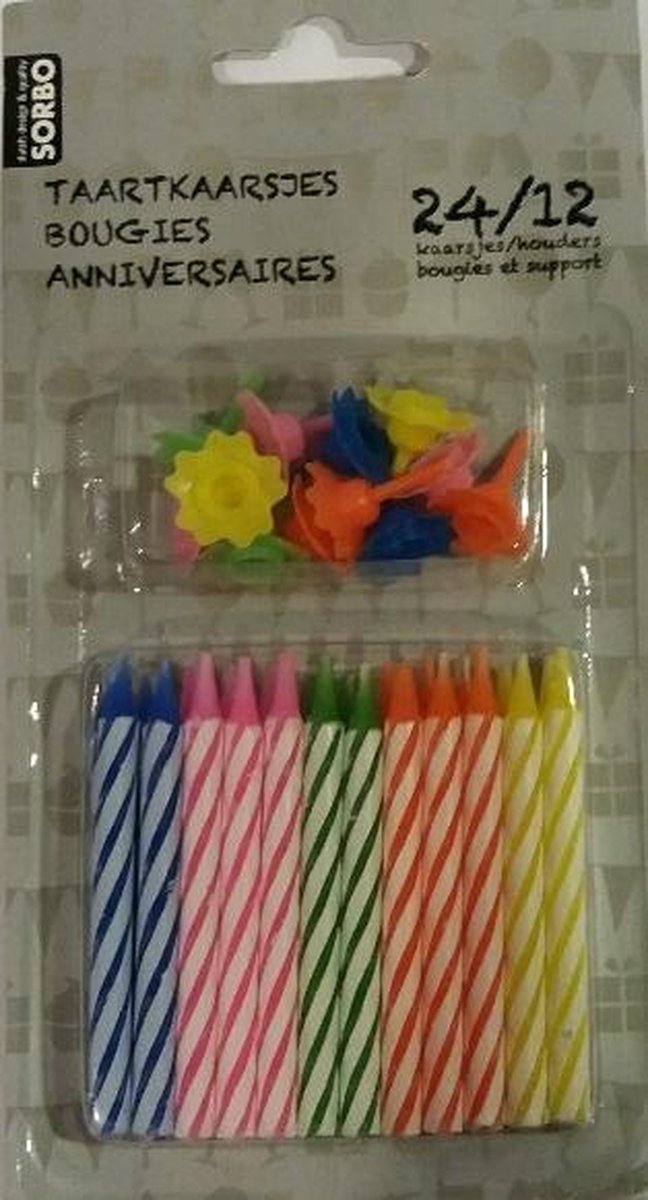 Sorbo Taartkaarsjes - 24 stuks - Inclusief 12 houders
