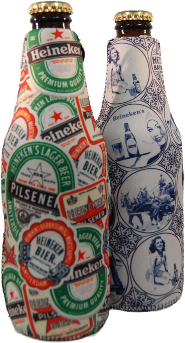 Set HEINEKEN Bierfles koelhoud hoesjes - 1 Oude logos 1 Delftsblauw
