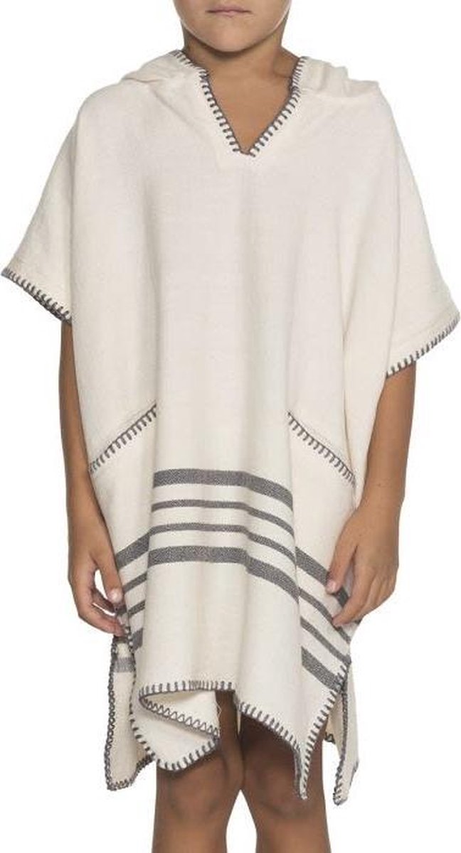 Kinder Strandponcho Natural Dark Grey - Leeftijd 4-5 Jaar - Jongens/meisjes/unisex Pasvorm - Poncho Handdoek Voor Kinderen Met Capuchon - Zwemponcho - Badcape