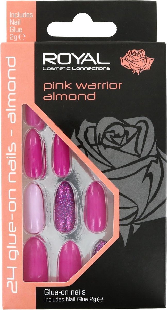 Royal 24 Glue-On Nail Tips - Pink Warrior Almond (met nagellijm)