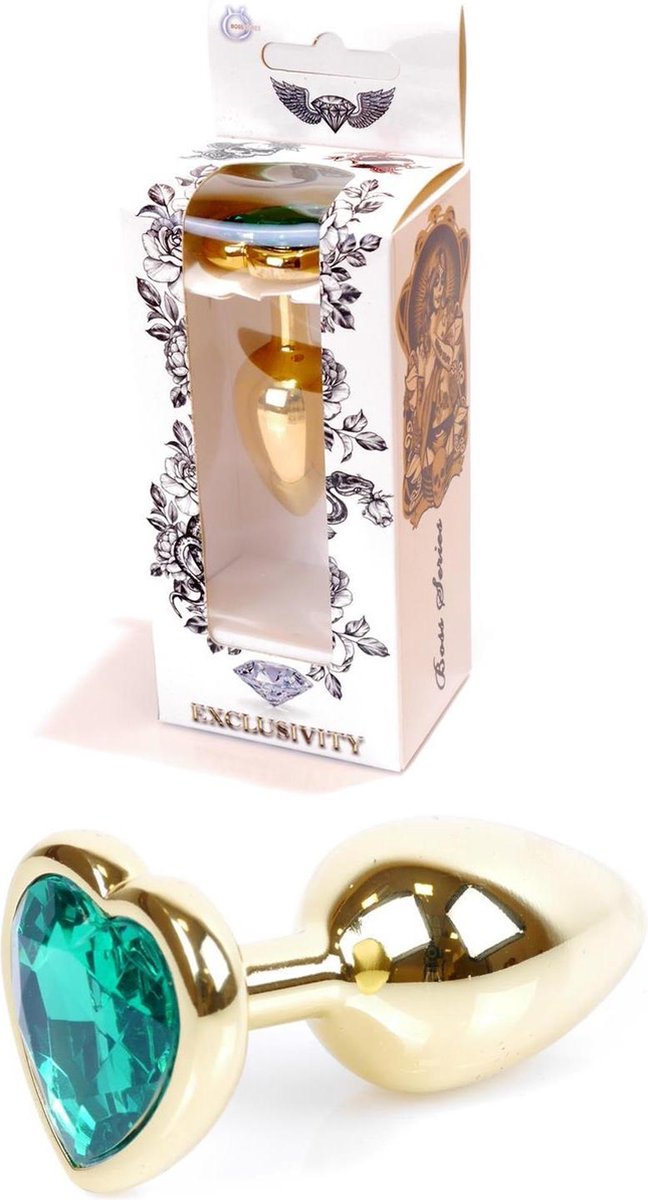 Bossoftoys - Plug - Goud - anaal - Hartje - Groen - 64-00042 - gave cadeaubox
