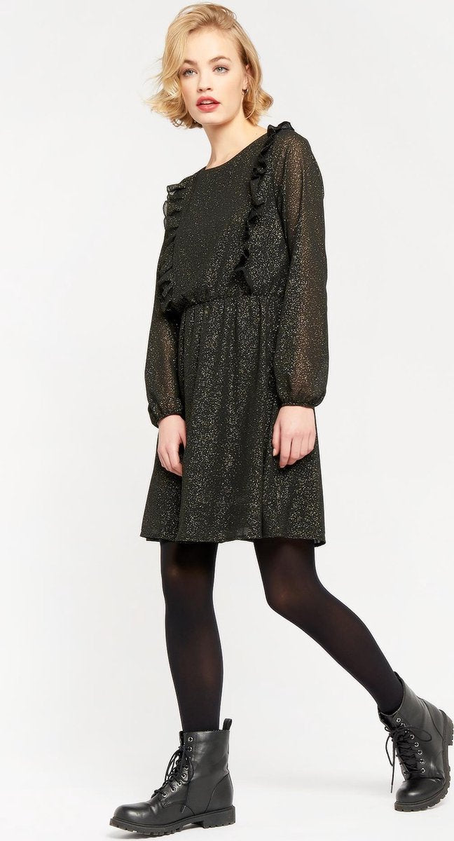 Mini jurk met ruches en glitters - Zwart