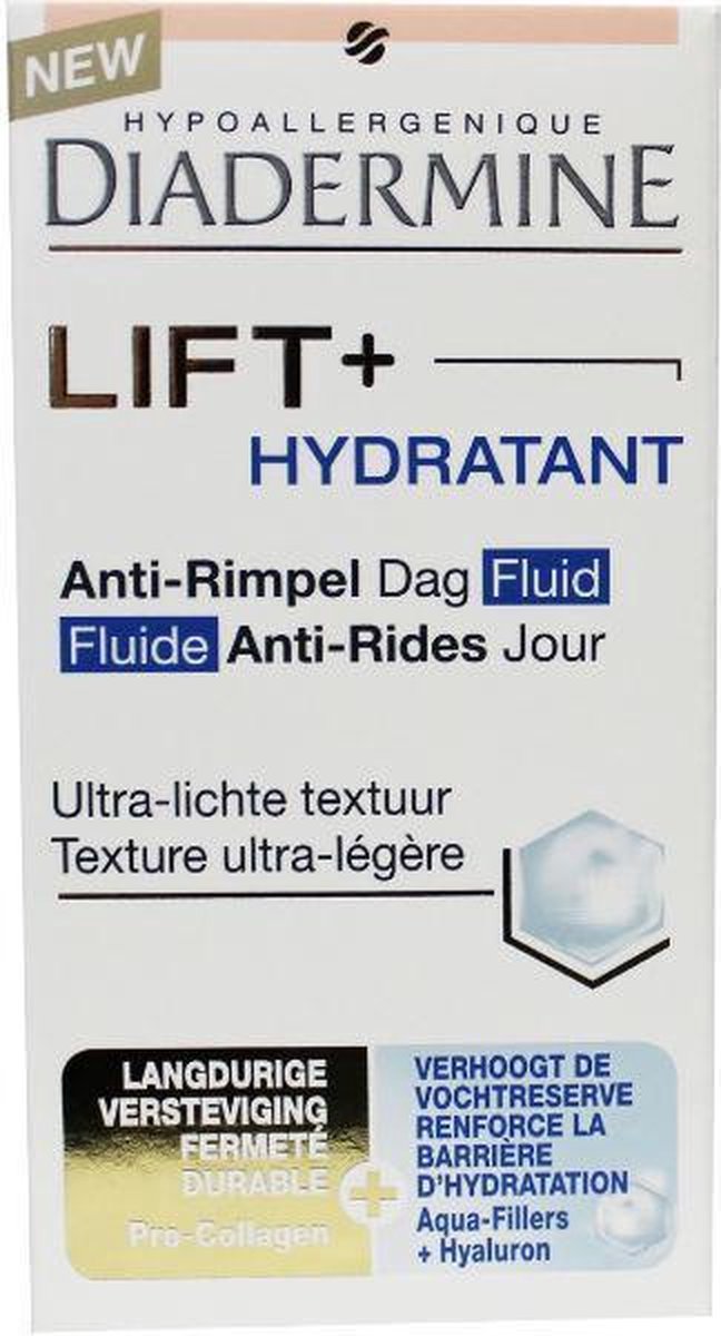 Diadermine Dagcréme Anti Rimpel Lift + Hydra Fluid – 10x5x5cm | Anti Aging Créme voor Vrouwen | Voedende en Hydraterende créme voor vrouwen