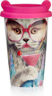 Mustard To Go Drinkbeker - Kat - Dubbelwandig - Roze