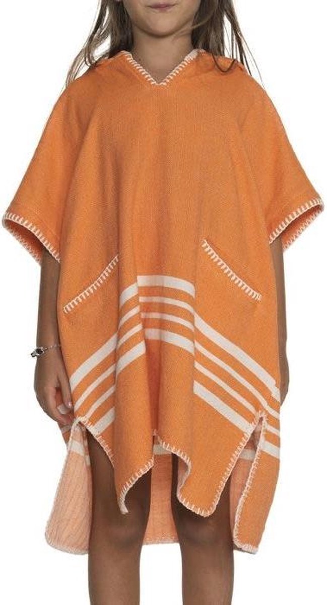 Kinder Strandponcho Orange - Leeftijd 6-7 Jaar - Jongens/meisjes/unisex Pasvorm - Poncho Handdoek Voor Kinderen Met Capuchon - Zwemponcho - Badcape