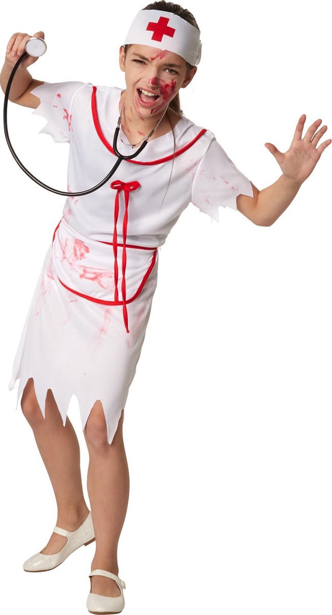 dressforfun - Griezelige verpleegster 140 (9-10y)  - verkleedkleding kostuum halloween verkleden feestkleding carnavalskleding carnaval feestkledij partykleding - 302197