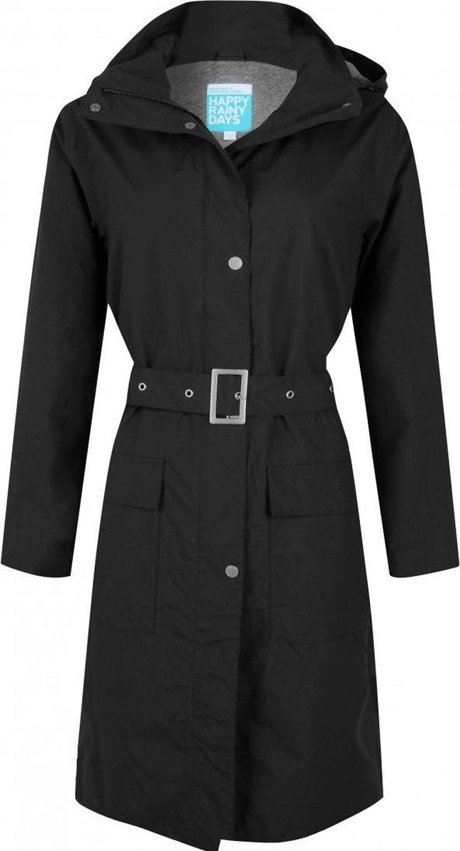 Zwarte dames regenjas (Long Coat) Bowie van Happy Rainy Days  S