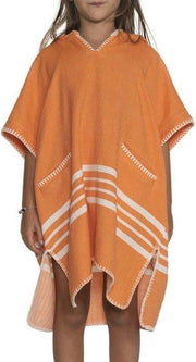 Kinder Strandponcho Orange - Leeftijd 8-9 Jaar - Jongens/meisjes/unisex Pasvorm - Poncho Handdoek Voor Kinderen Met Capuchon - Zwemponcho - Badcape