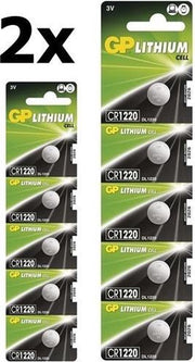 10 Stuks (2 Blisters a 5St) - GP CR1220 3V 40mAh lithium knoopcelbatterij