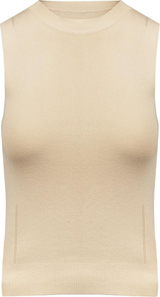 Sleeveless high neck top beige