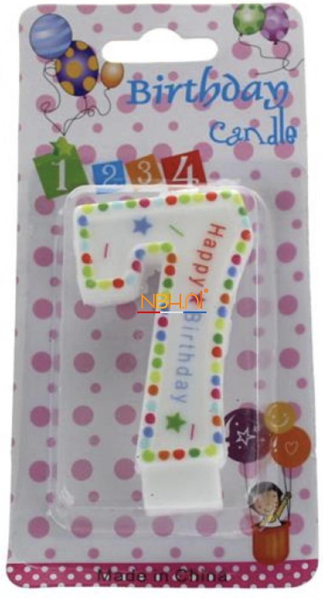 Taartkaars - cijfer 7 - Dots and stars  - Verjaardags kaars