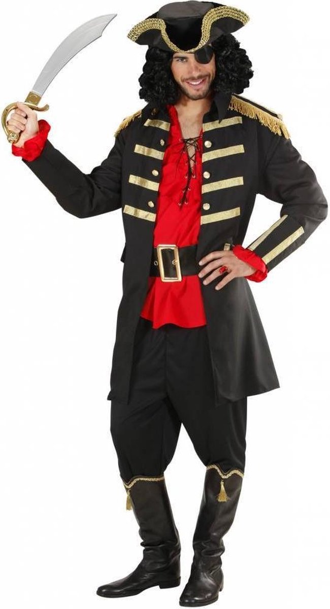 Zwarte vermomming als piratenkapitein voor volwassenen - Verkleedkleding - Medium