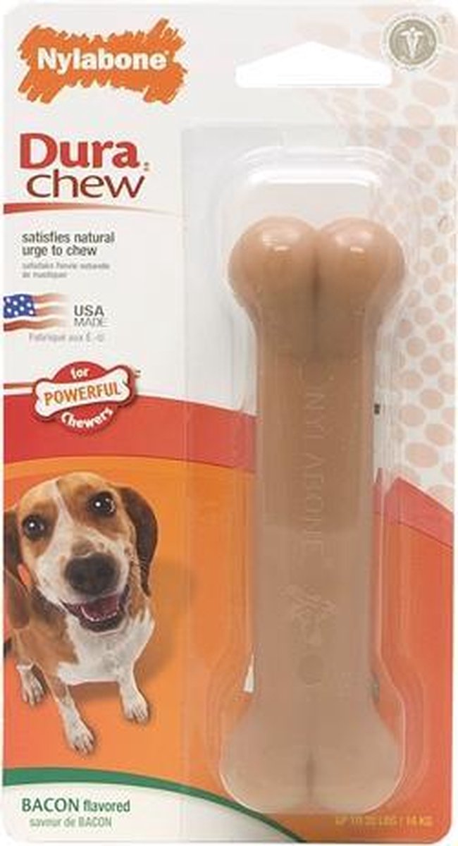Nylabone dura chew voor harde bijters baconsmaak - tot 16 kg - 1 stuks