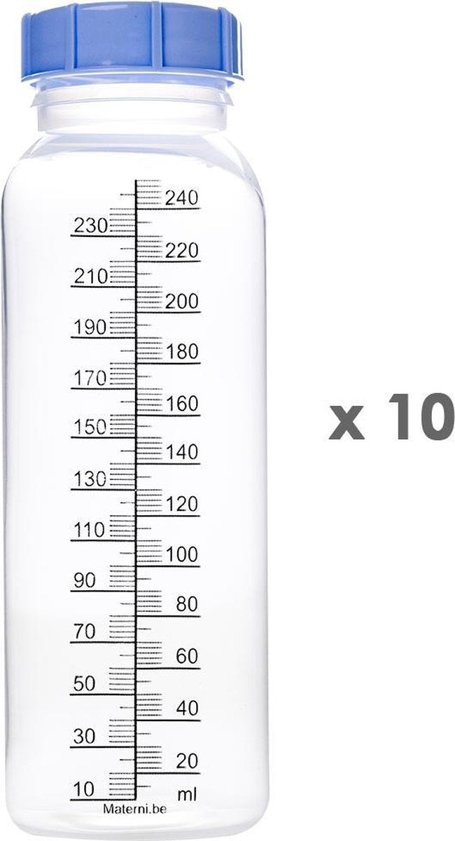 10x Materni Moedermelkflessen 240 ml met dop tbv borstvoeding