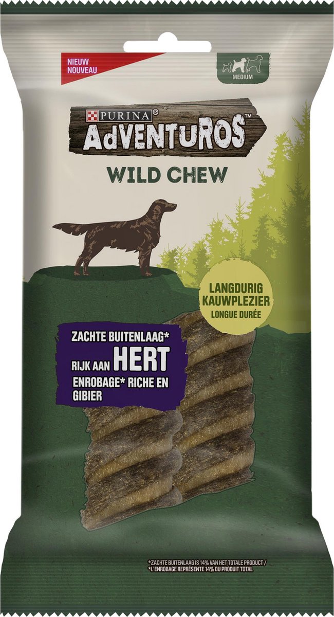 AdVENTuROS Wild Chew Medium - Hondensnacks hertensmaak - 6 x 200g