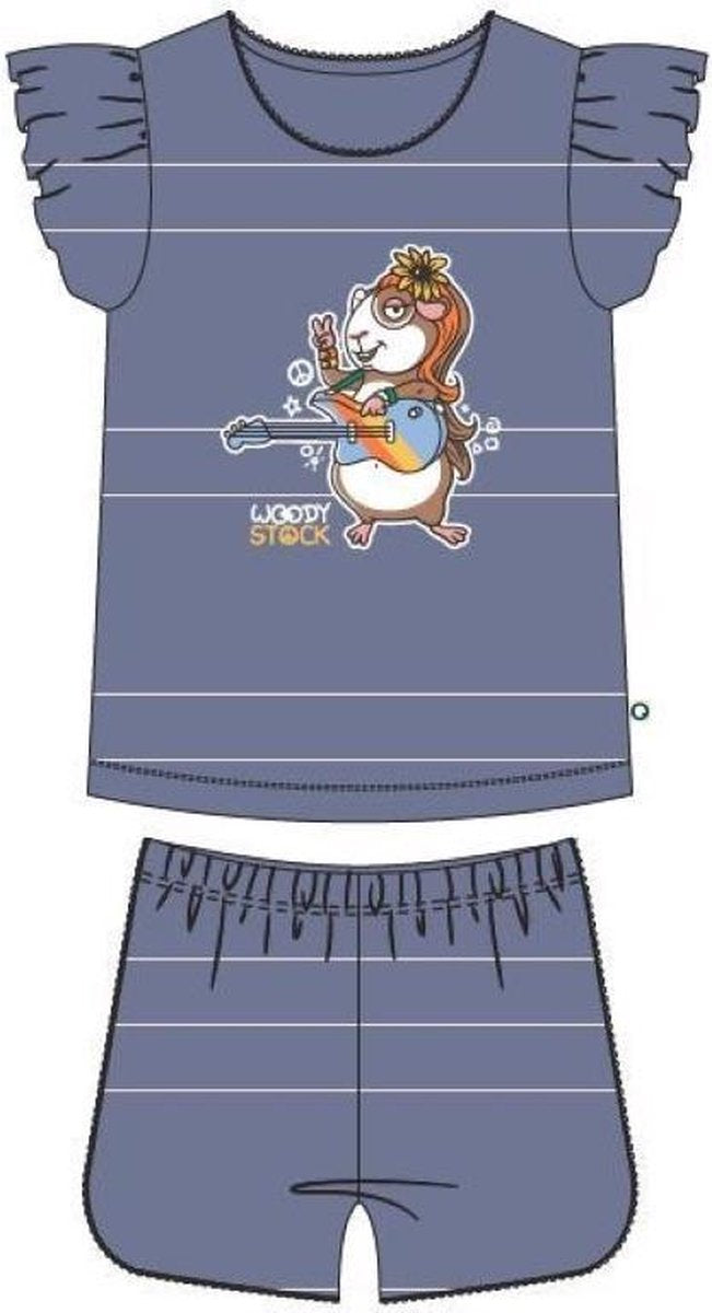 Woody - Meisjes pyjama - Blauw-gebroken wit gestreept - Hamster - 211-1-PZG-Z/986 - 3j