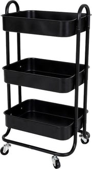 Multifunctionele trolley - bijzettafel - tafel op wieltjes - Industriele trolley- karretje op wielen - Metaal - Zwart