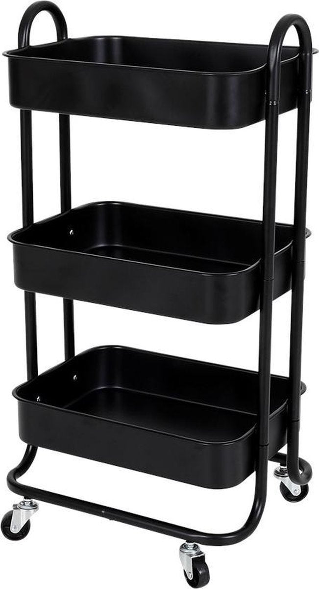 Multifunctionele trolley - bijzettafel - tafel op wieltjes - Industriele trolley- karretje op wielen - Metaal - Zwart
