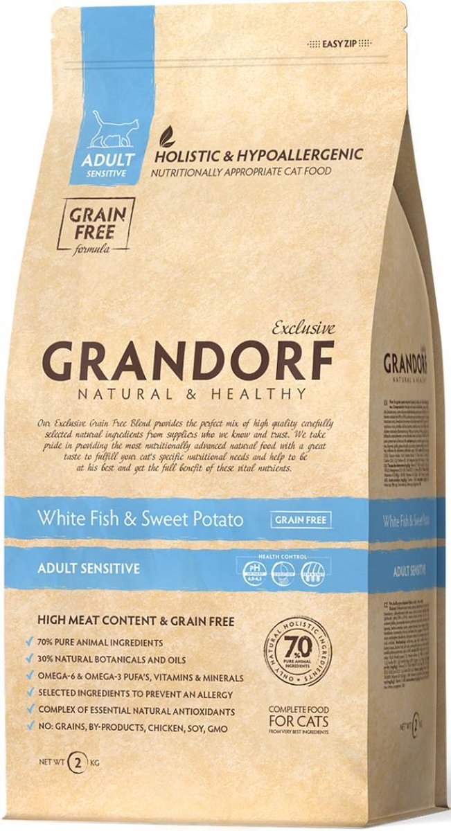 Grandorf kat white fish & brown rice adult indoor 2kg