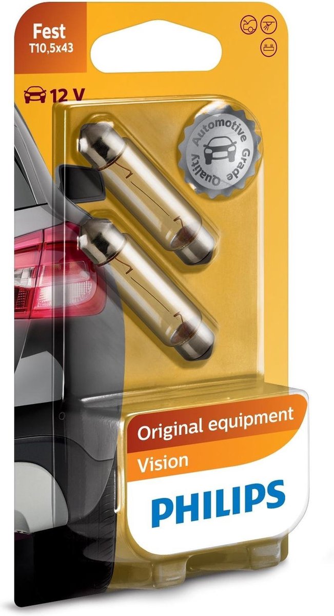 Philips Autolampen Vision C10w 43 Mm 12 Volt 10 Watt 2 Stuks