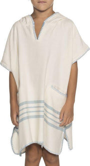 Kinder Strandponcho Natural Light Blue - Leeftijd 2-3 Jaar - Jongens/meisjes/unisex Pasvorm - Poncho Handdoek Voor Kinderen Met Capuchon - Zwemponcho - Badcape