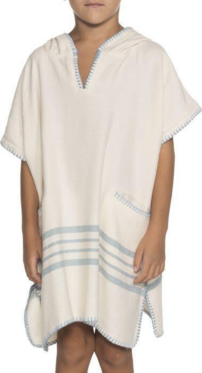 Kinder Strandponcho Natural Light Blue - Leeftijd 2-3 Jaar - Jongens/meisjes/unisex Pasvorm - Poncho Handdoek Voor Kinderen Met Capuchon - Zwemponcho - Badcape