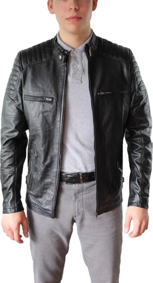 Biker heren Ralph zwart lams leren jack - 5XL