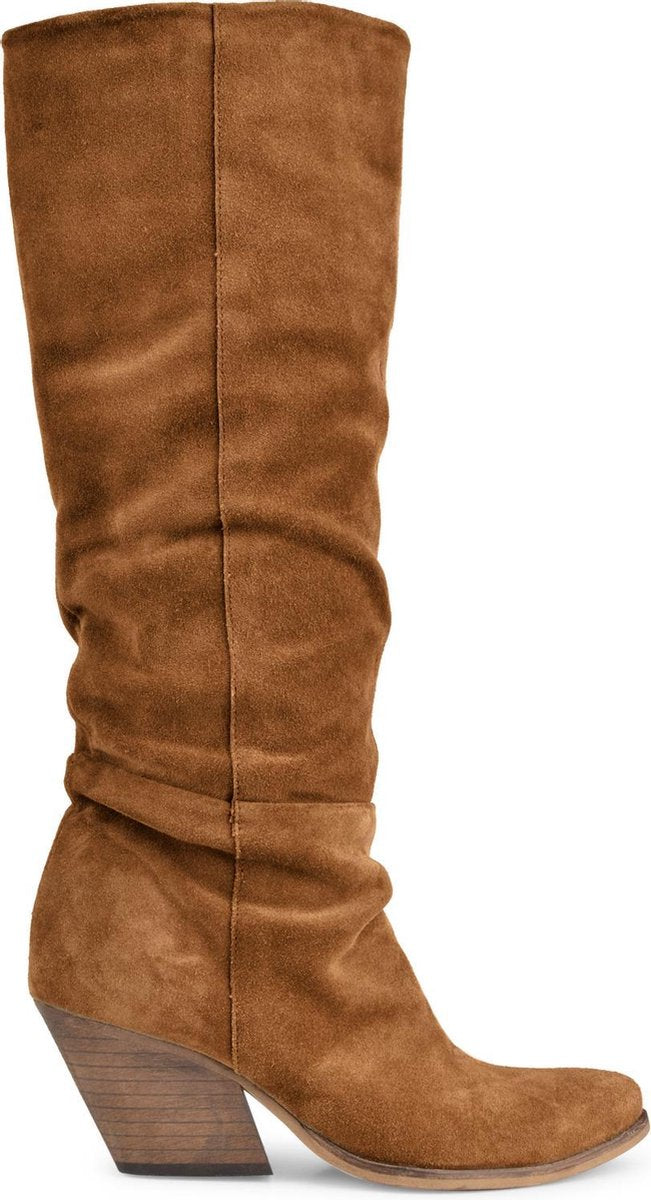 PS Poelman Dixie Slouchy Dames Leren Suéde Retro Western Laarzen - Bruin Camel Cognac - Maat 42
