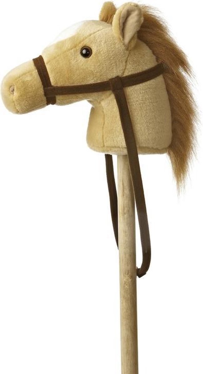 Pluche stokpaardje beige pony met geluid 94 cm