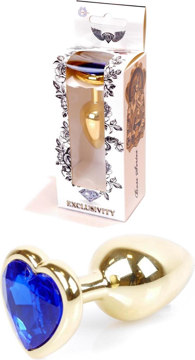 Bossoftoys - Plug - Goud - anaal - Hartje - Donker blauw - 64-00041 - gave cadeaubox
