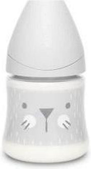 SUAVINEX 150 ml fles ronde speen met langzame stroom - grijze snor