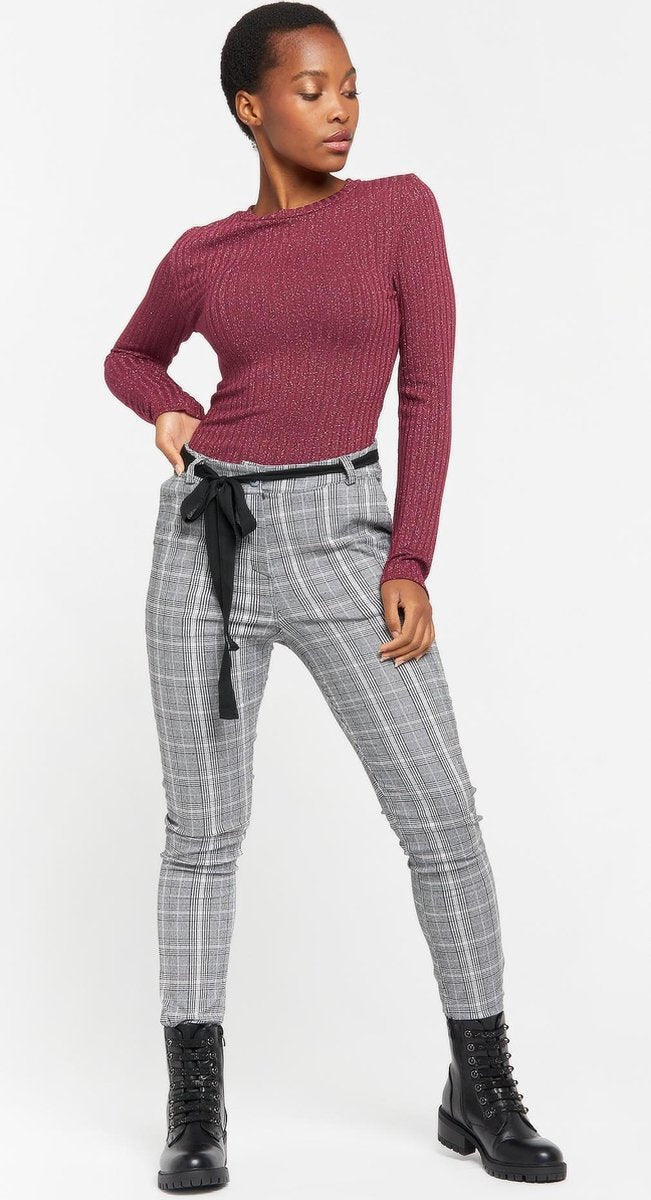 Broek met ruitpatroon en strik - Zwart