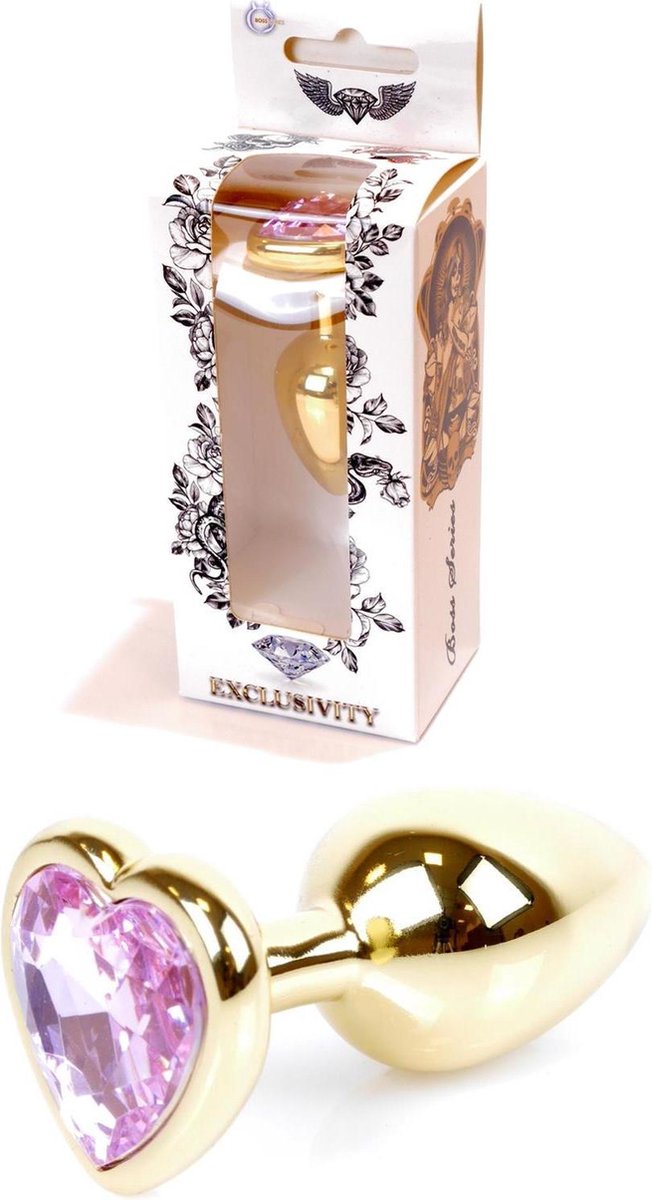 Bossoftoys - Plug - Goud - anaal - Hartje - Licht roze - 64-00036 - gave cadeaubox