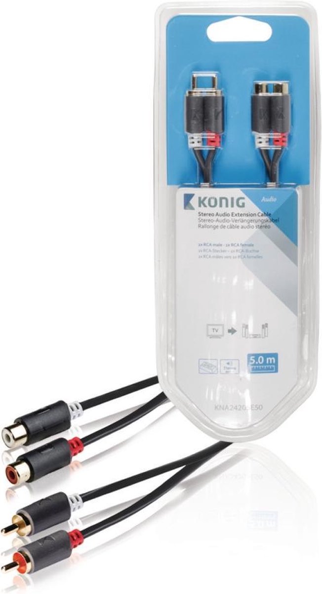Stereo Audio Extension Cable 2x RCA Male - 2x RCA Female 5.00 m Anthracite