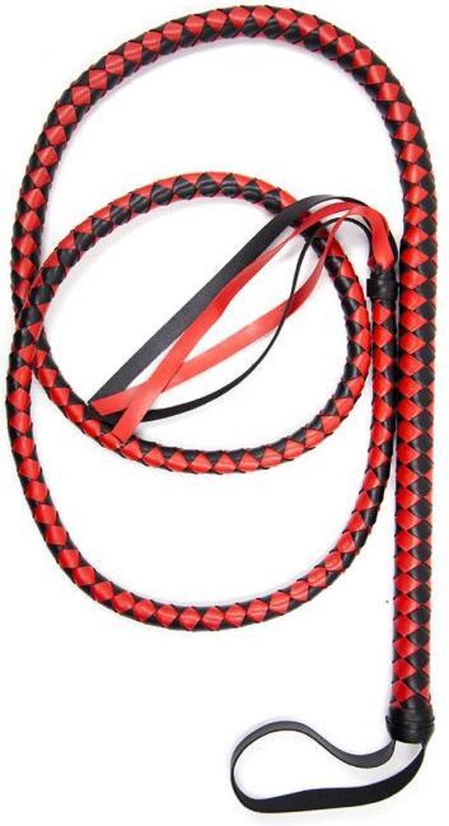 Kiotos Lange gevlochten single tail | bull whip 190 cm lang - rood/zwart