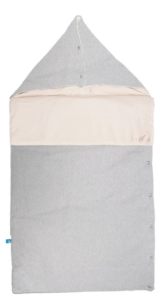 Wallaboo slaapzak – 100% katoen – sluiting met drukknopen – met capuchon – tog: 1.0 – 80 x 40 cm - 0 tot 9 mnd. – Zilver Ecru