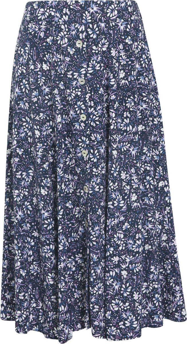 Cassis - Halflange rok in viscose met bloemenprint - Marineblauw