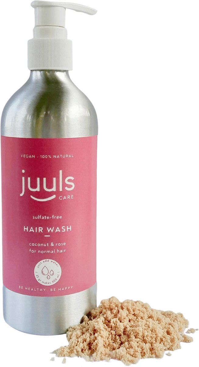 Juuls Care - Vegan Shampoo - Kokos & Rozen - Love The Planet - Zelf Water Toevoegen - Zonder Parabenen - Zonder Sulfaten - Halal - Duurzame Aluminium Pompfles - 25 gr/300 ml