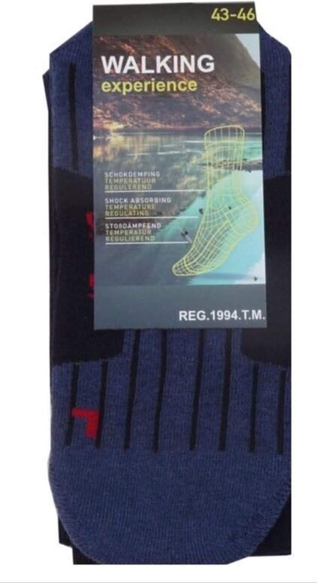 Socke|Sokken|Sok|Wandelsokken|Nordic Walking|"Blauw"|Maat 43/46|Anti-Zweet|1 Paar