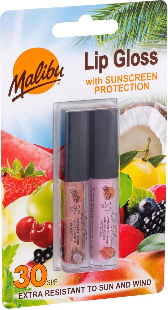 Malibu Lip Gloss Spf 30 Coconut & Strawberry - 2stuks