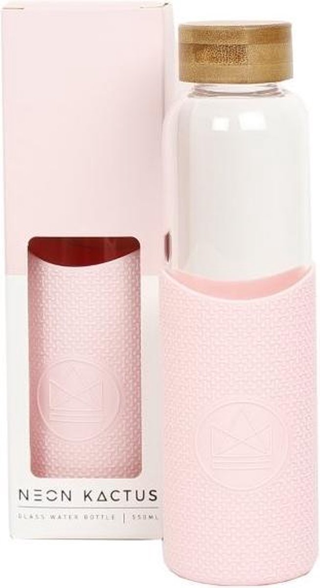 Neon Kactus - Drinkfles - Flamingo - Glas - Bamboe - Roze - 550ml