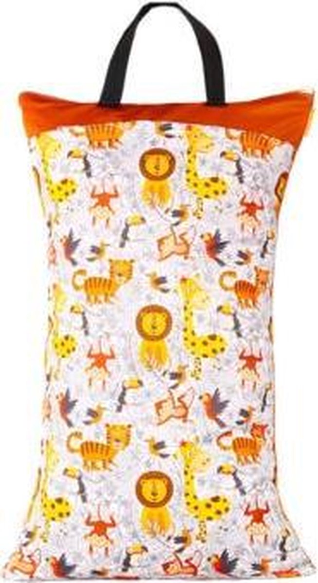 Wetbag XL – tijger en aap | 70cm x 40cm | 2 vakken voor droge en natte spullen