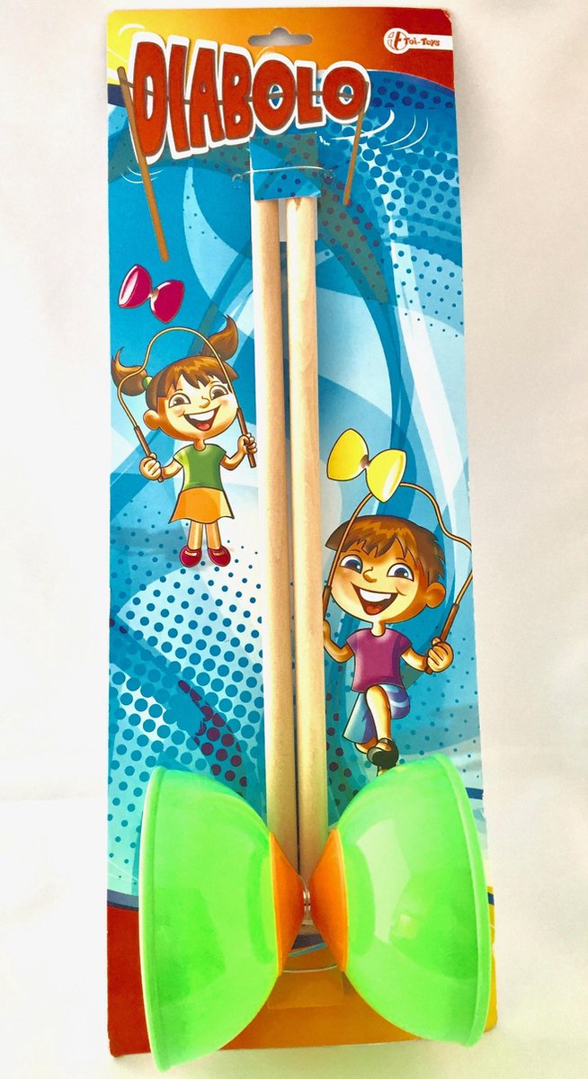 Kunststof Diabolo 10cm Groen Toi-Toys met houten stokjes